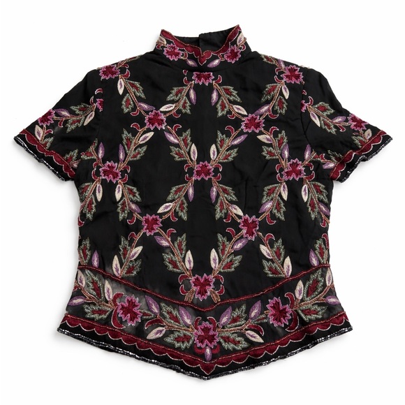 Papell Boutique Tops - Vintage Pappell Boutique Evening 100% Silk Beaded Embroidered Top Petite Small